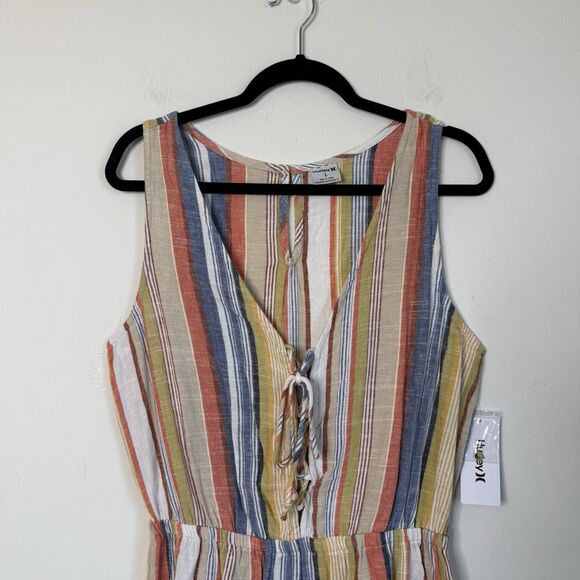 Hurley NWT Linen Blend Large Striped Sleeveless Romper Travel Vacation Beachy - Picture 3 of 13